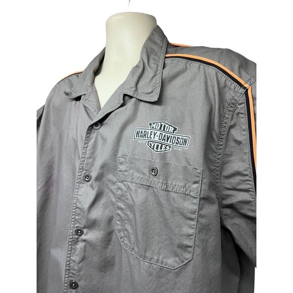 Harley Davidson Mechanic Garage Gray Double Graphic Button Up Shirt 2XL Pocket - Picture 3 of 7